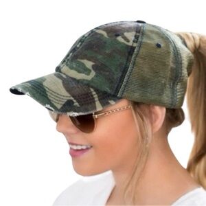 Camouflage Baseball Hat NWOT Distressed